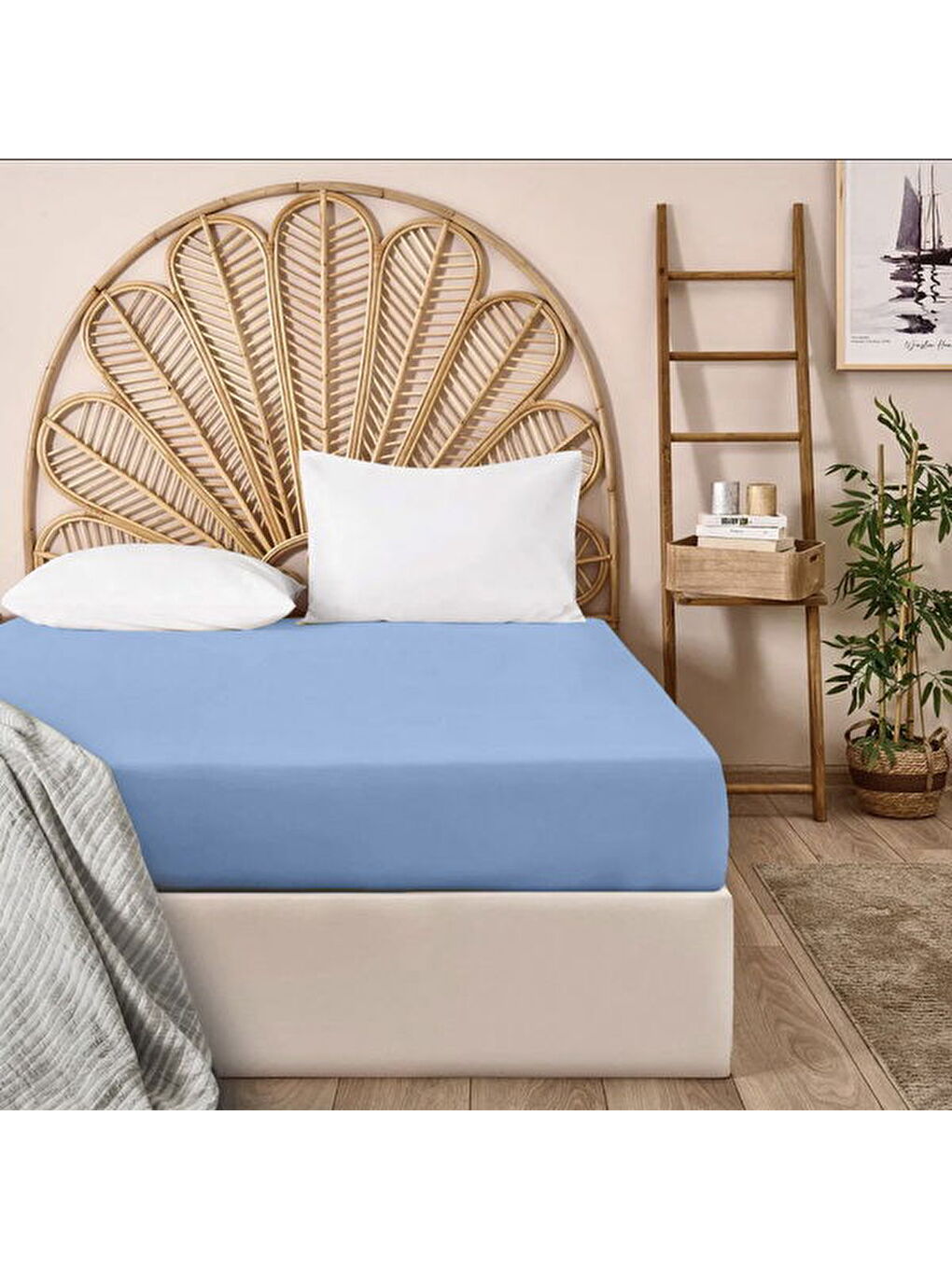 Soft Basic Çift Kişilik Lastikli Çarşaf - Mavi - 180x200 cm