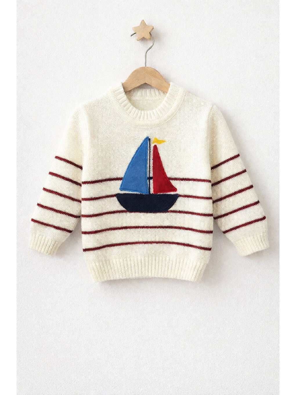 Kırmızı Çizgili Yelkenli Erkek Çocuk Kazak 4096