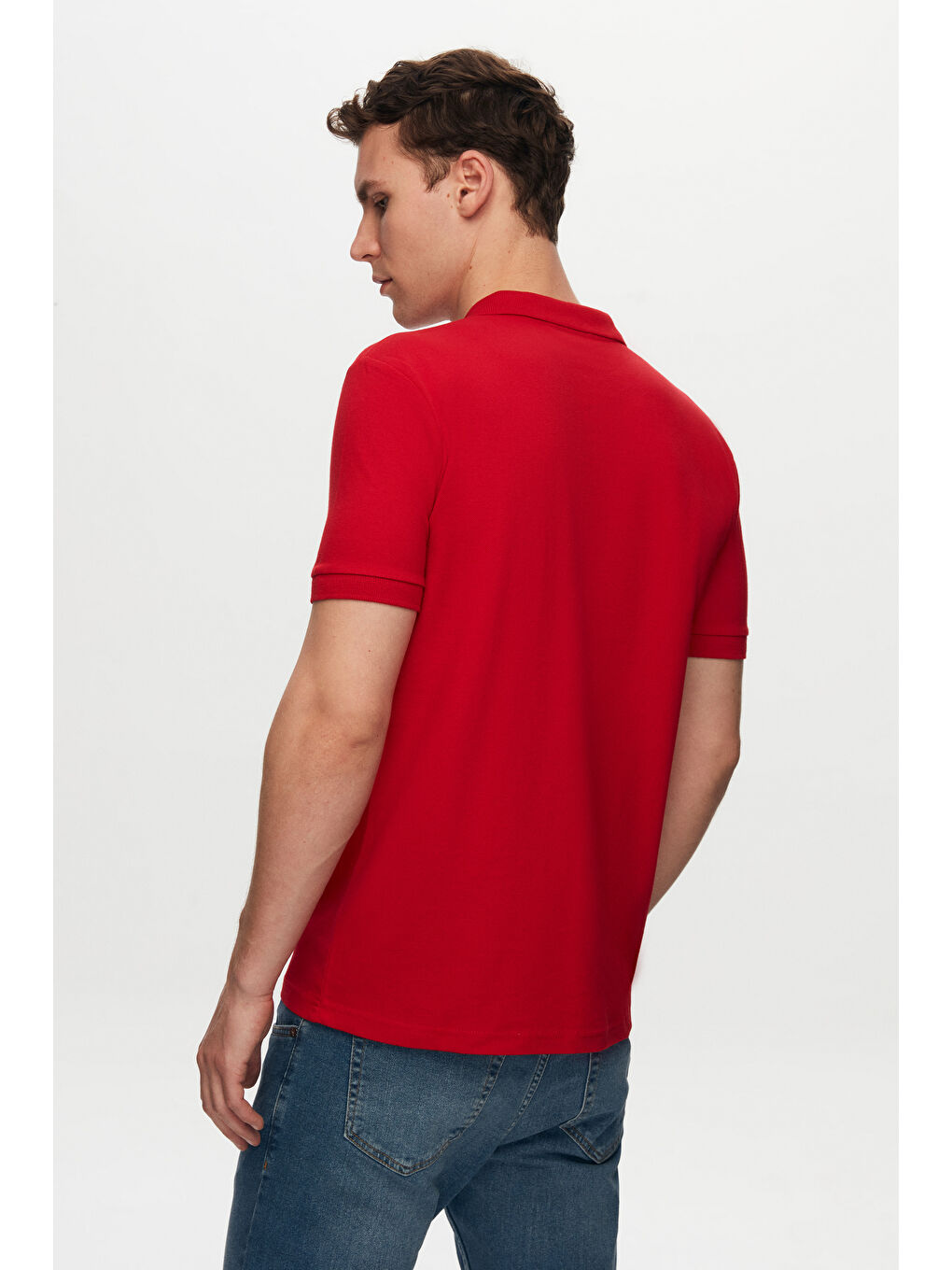 Regular Fit Kırmızı %100 Pamuklu Uzun Ömürlü Kıvrılmaz Polo Yaka Nakışlı T-Shirt-3