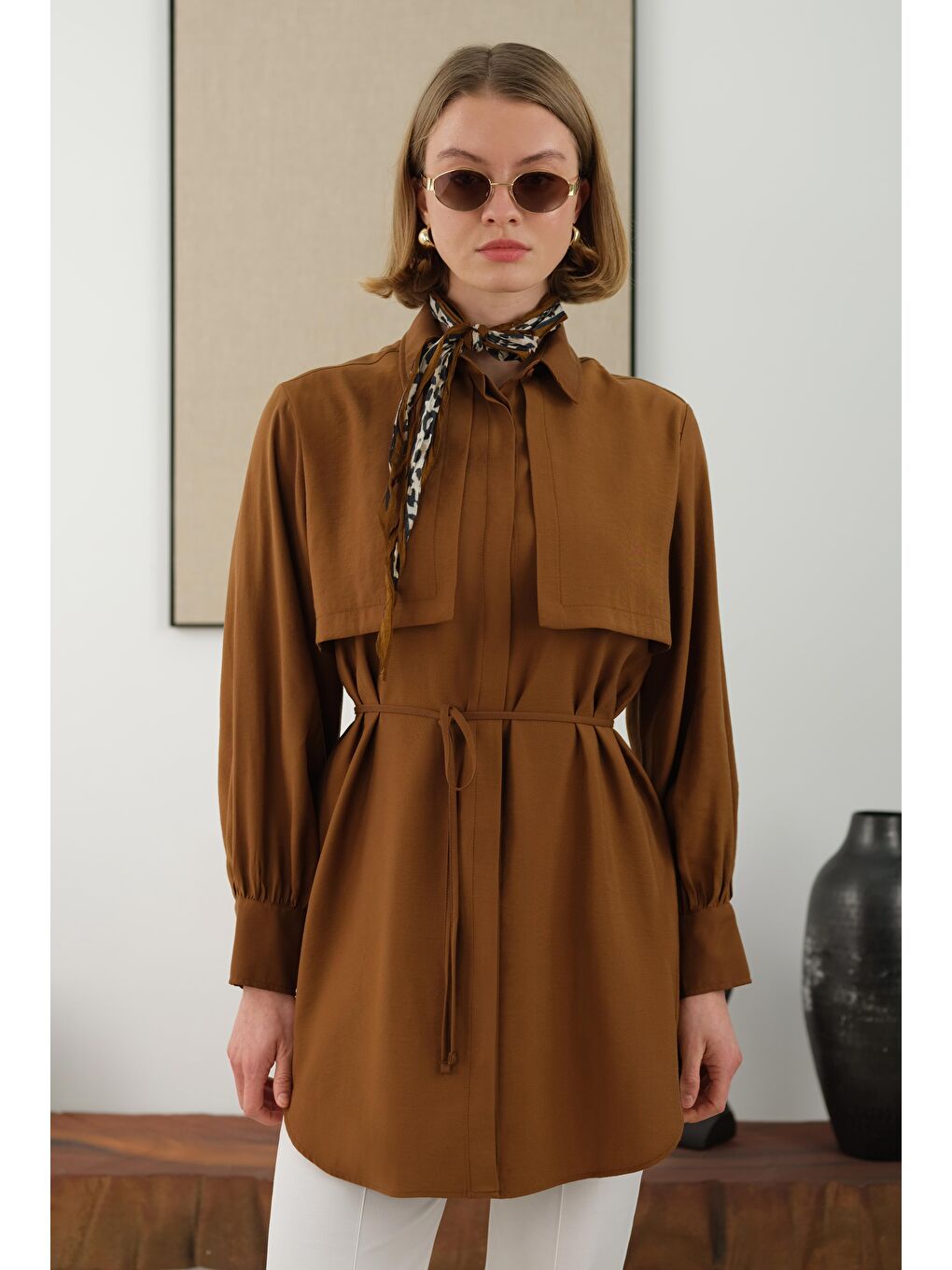 Kahverengi Rüzgarlıklı Modal Gömlek Kahve-3