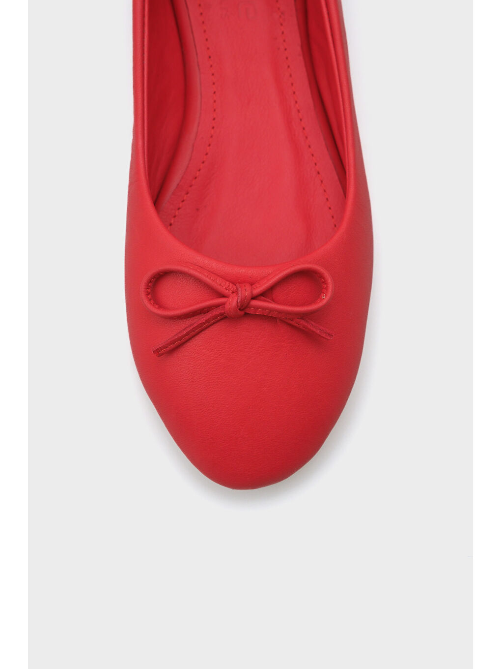 Kırmızı Bloom Hakiki Deri Fiyonklu Yuvarlak Burunlu Kadın Babet-2