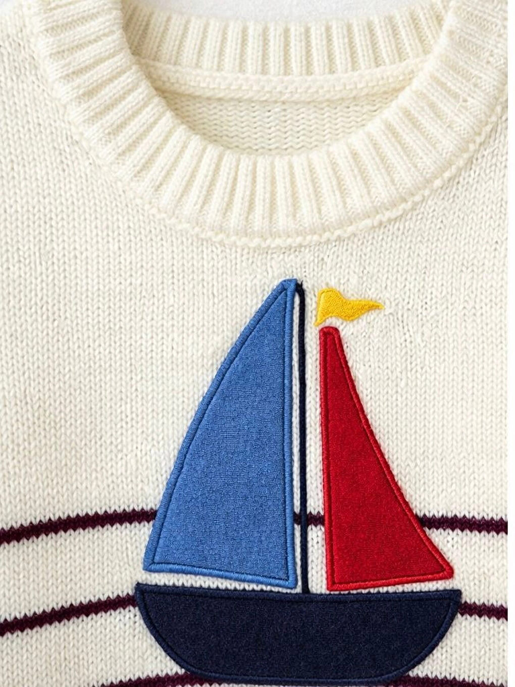 Kırmızı Çizgili Yelkenli Erkek Çocuk Kazak 4096-1