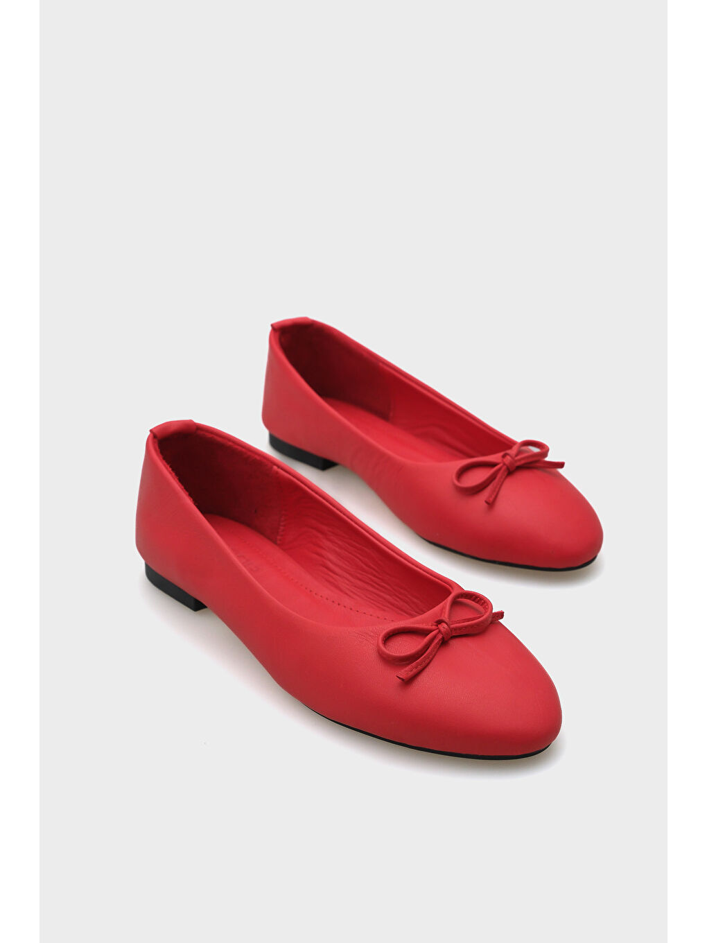 Kırmızı Bloom Hakiki Deri Fiyonklu Yuvarlak Burunlu Kadın Babet-4