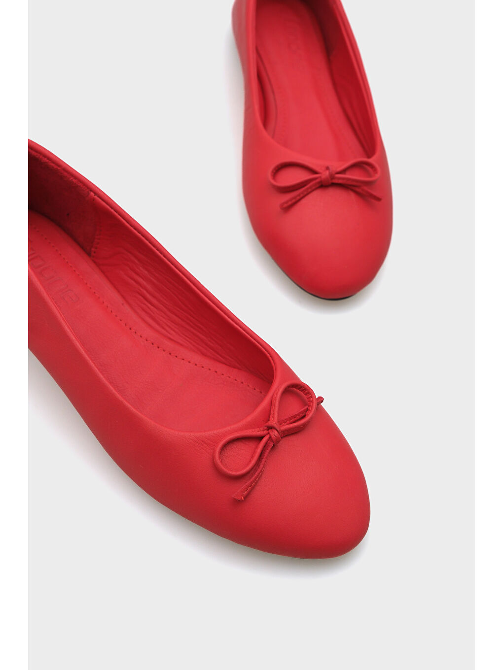 Kırmızı Bloom Hakiki Deri Fiyonklu Yuvarlak Burunlu Kadın Babet-5