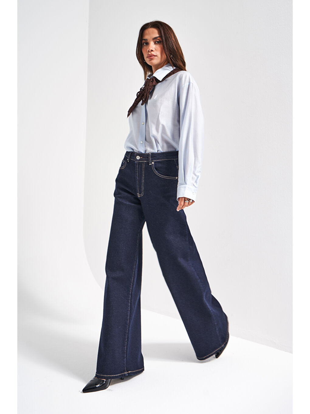 Kadın İndigo Renk 7w5-50 LYL36 Palazzo Fit Esnek Kumaş İç Boy 80cm Denim Jean-3