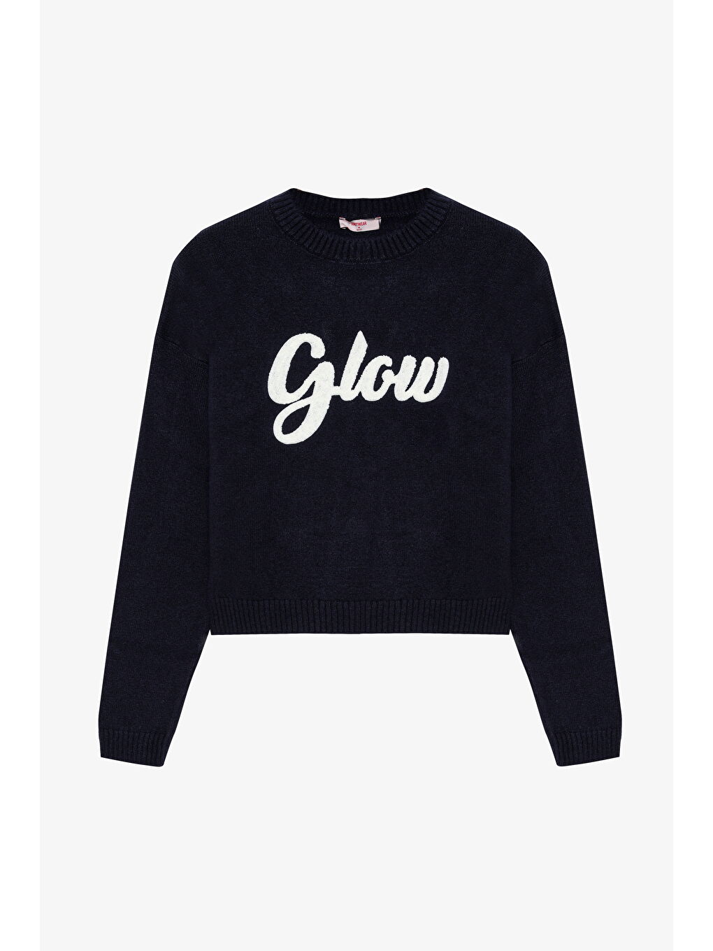 Kabartma Yazılı Bisiklet Yaka Triko Kazak Lacivert