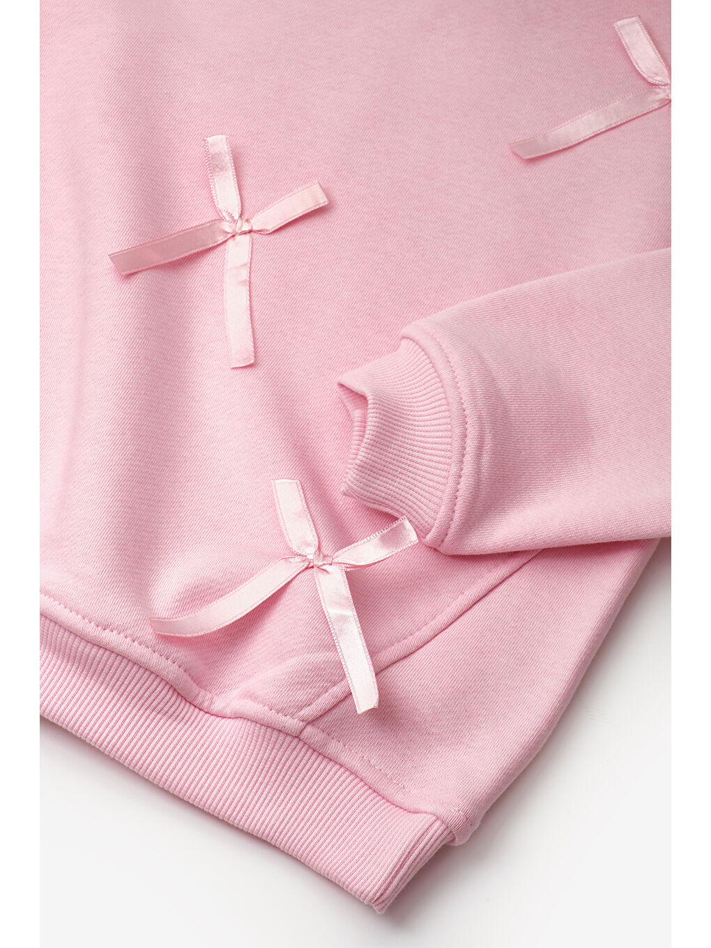Pembe Fiyonk Detaylı Kız Çocuk Sweatshirt-3