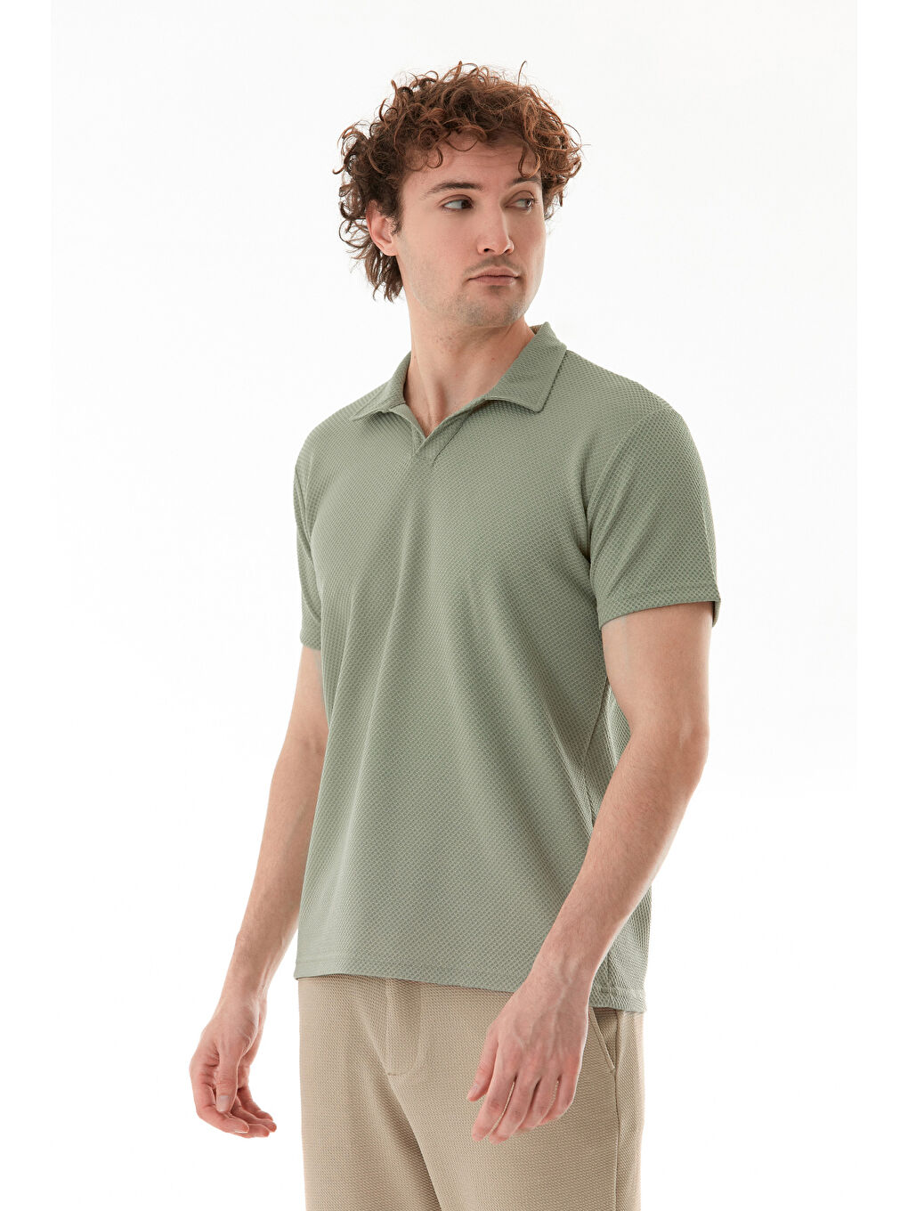 Haki Geometrik Desen Polo Yaka Tişört