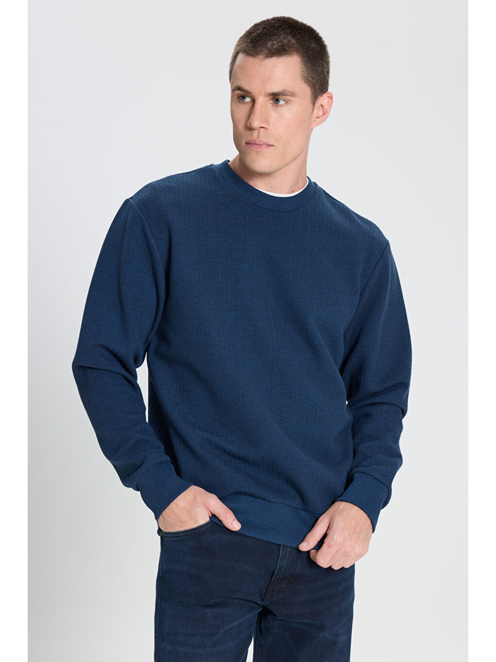 Regular Fit Normal Kesim Bisiklet Yaka Lacivert Sweatshirt-1