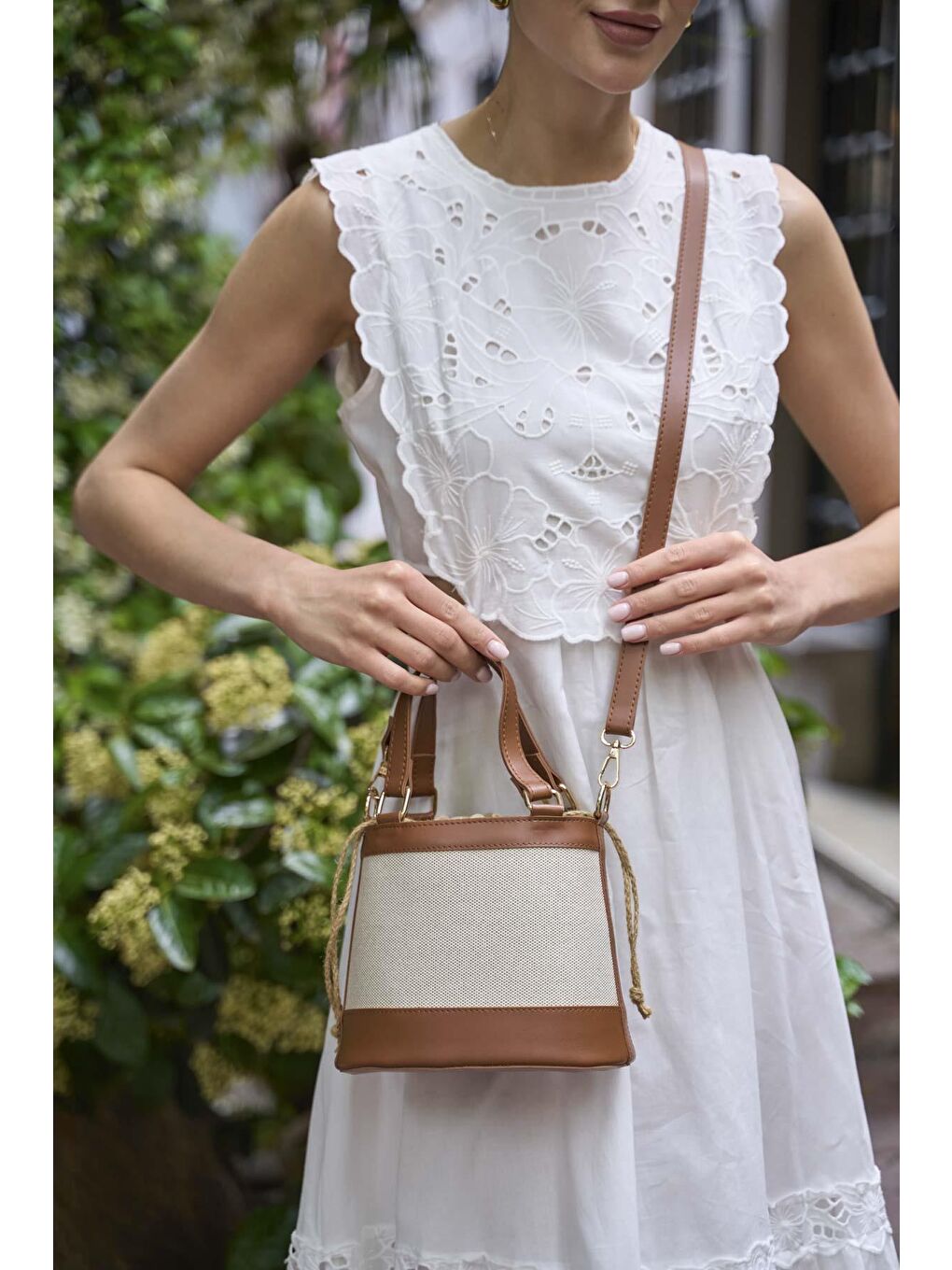 Kahverengi Bohem Tarzı  Kova El Ve Omuz  Çantası Kanvas-Taba-1