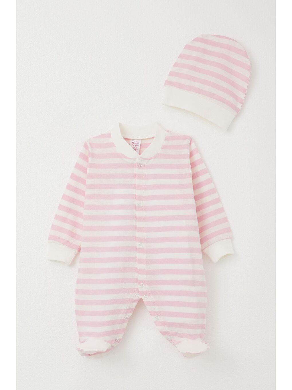 Kız Bebek Patikli Tulum Çizgili Pembe (0-6 Ay)