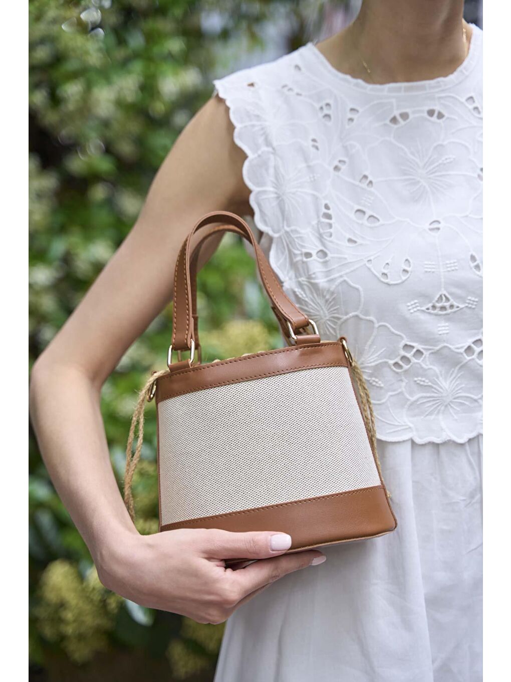 Kahverengi Bohem Tarzı  Kova El Ve Omuz  Çantası Kanvas-Taba-2