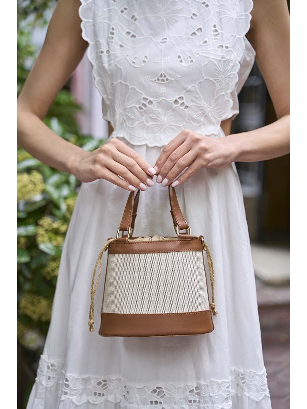 Kahverengi Bohem Tarzı  Kova El Ve Omuz  Çantası Kanvas-Taba-3