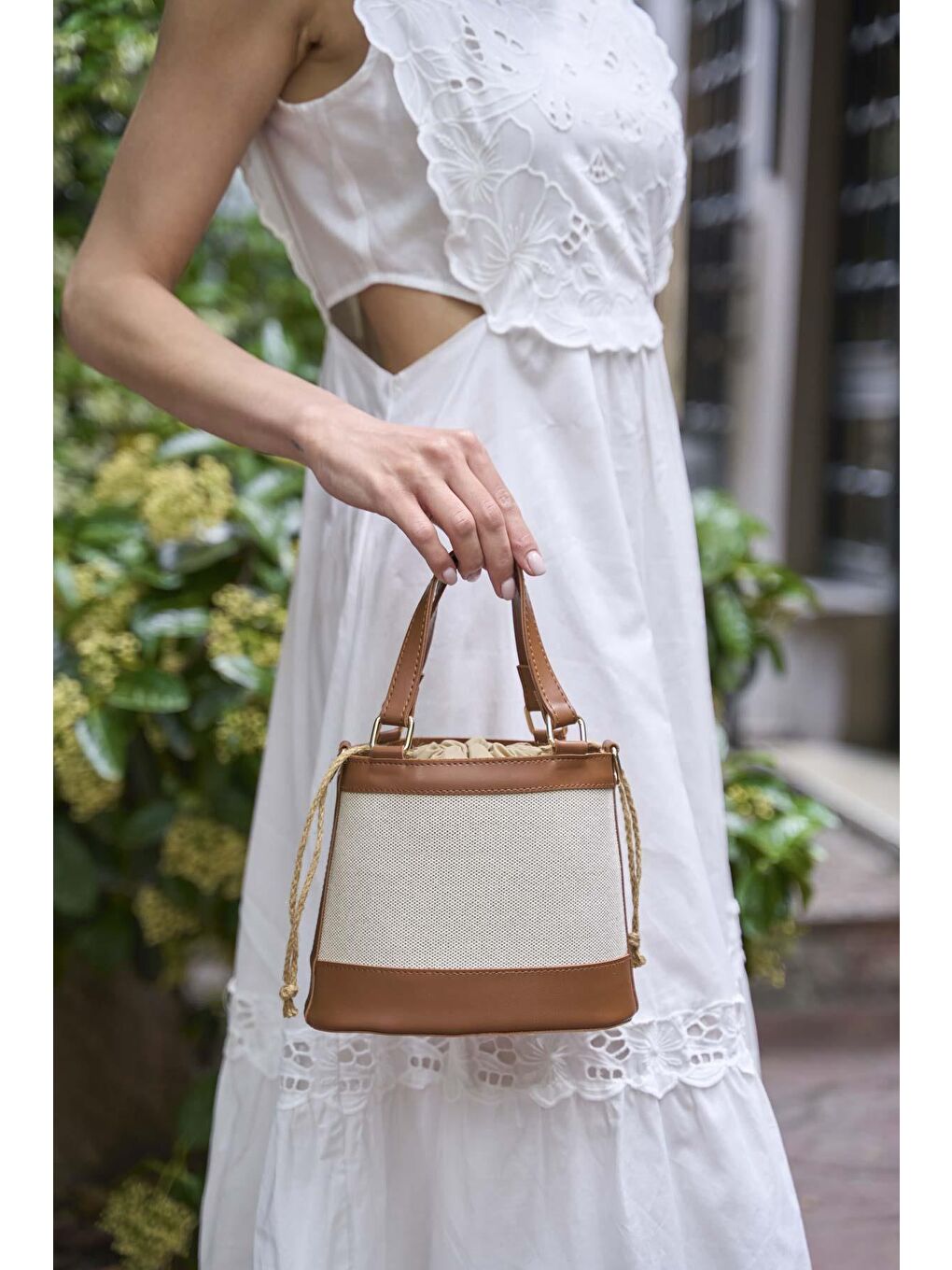 Kahverengi Bohem Tarzı  Kova El Ve Omuz  Çantası Kanvas-Taba-4