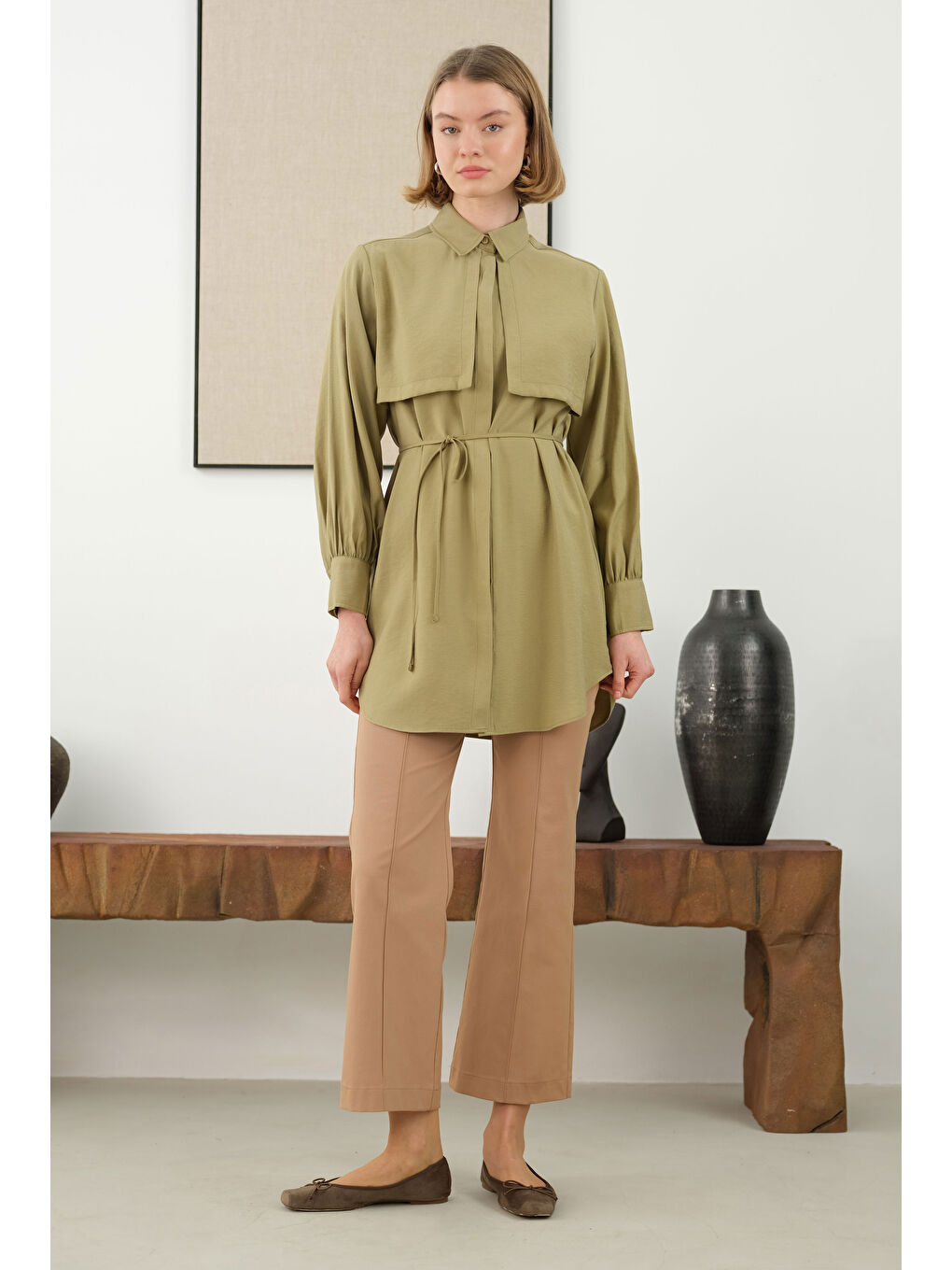 Yeşil Rüzgarlıklı Modal Gömlek Pastel Fıstık