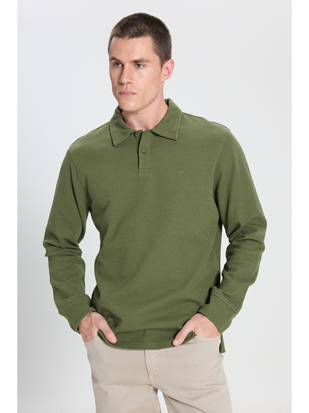 Yeşil Regular Fit Normal Kesim Haki Polo Yaka Tişört