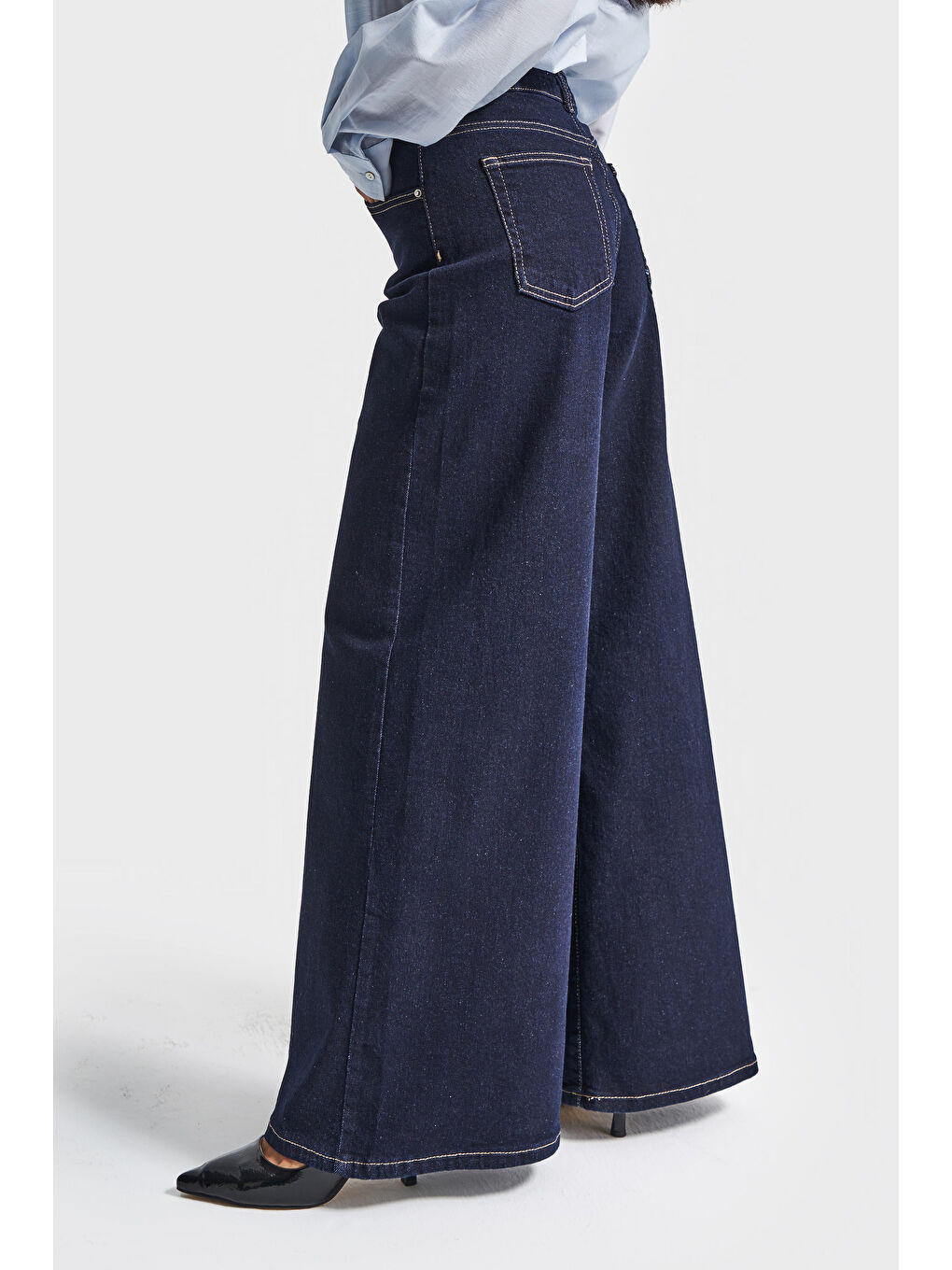 Kadın İndigo Renk 7w5-50 LYL36 Palazzo Fit Esnek Kumaş İç Boy 80cm Denim Jean-4