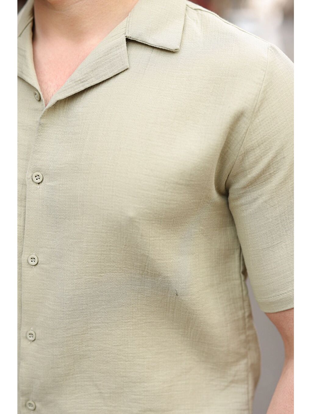 Mint Yeşili %100 Pamuklu Erkek Şort Gömlek Takım E7361-2