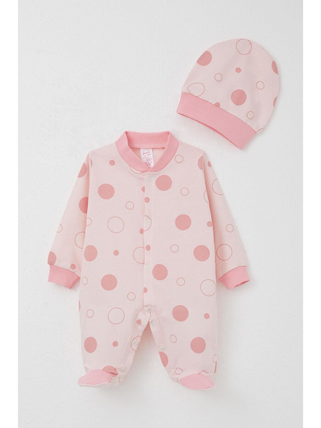 Pembe Kız Bebek Patikli Tulum Puan Desenli Pudra (0-6 Ay)