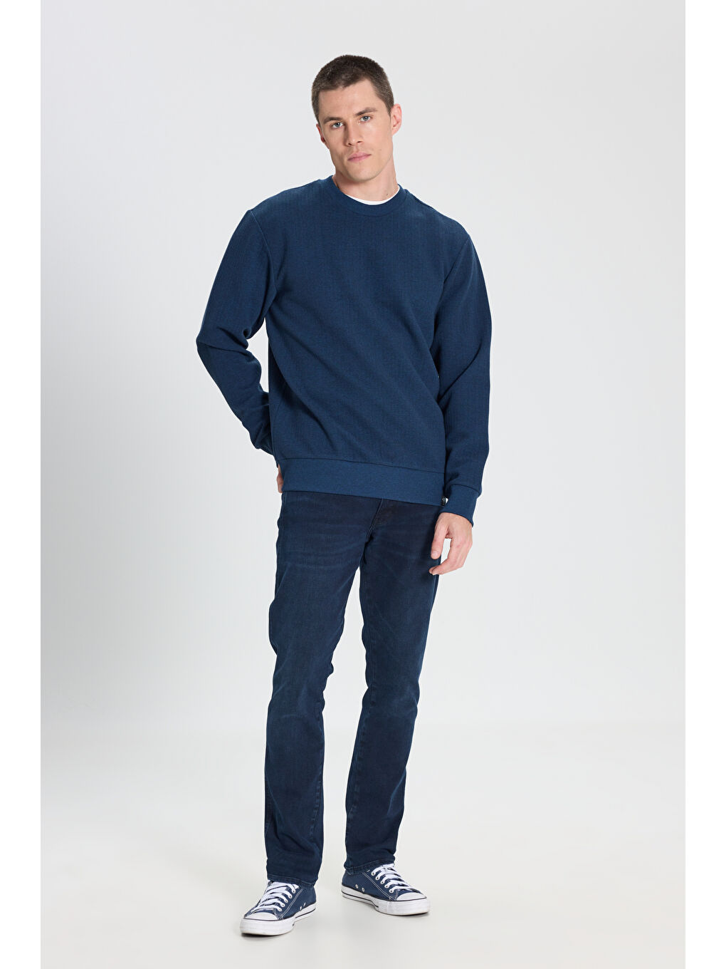 Regular Fit Normal Kesim Bisiklet Yaka Lacivert Sweatshirt-3