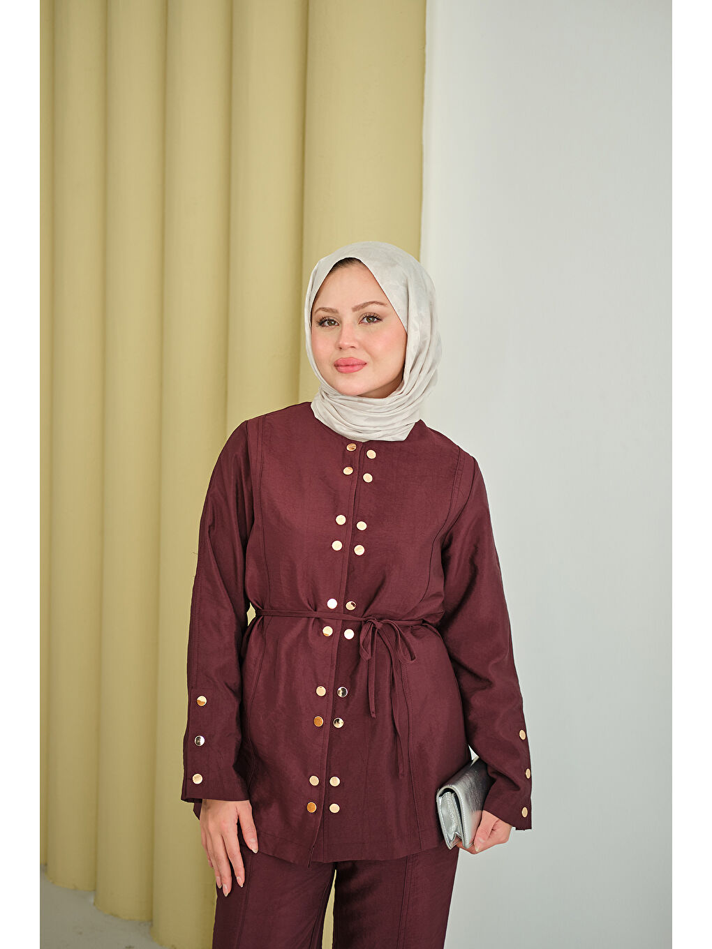 Kadın Gold Çıt Çıt Detay Takım Bordo-1
