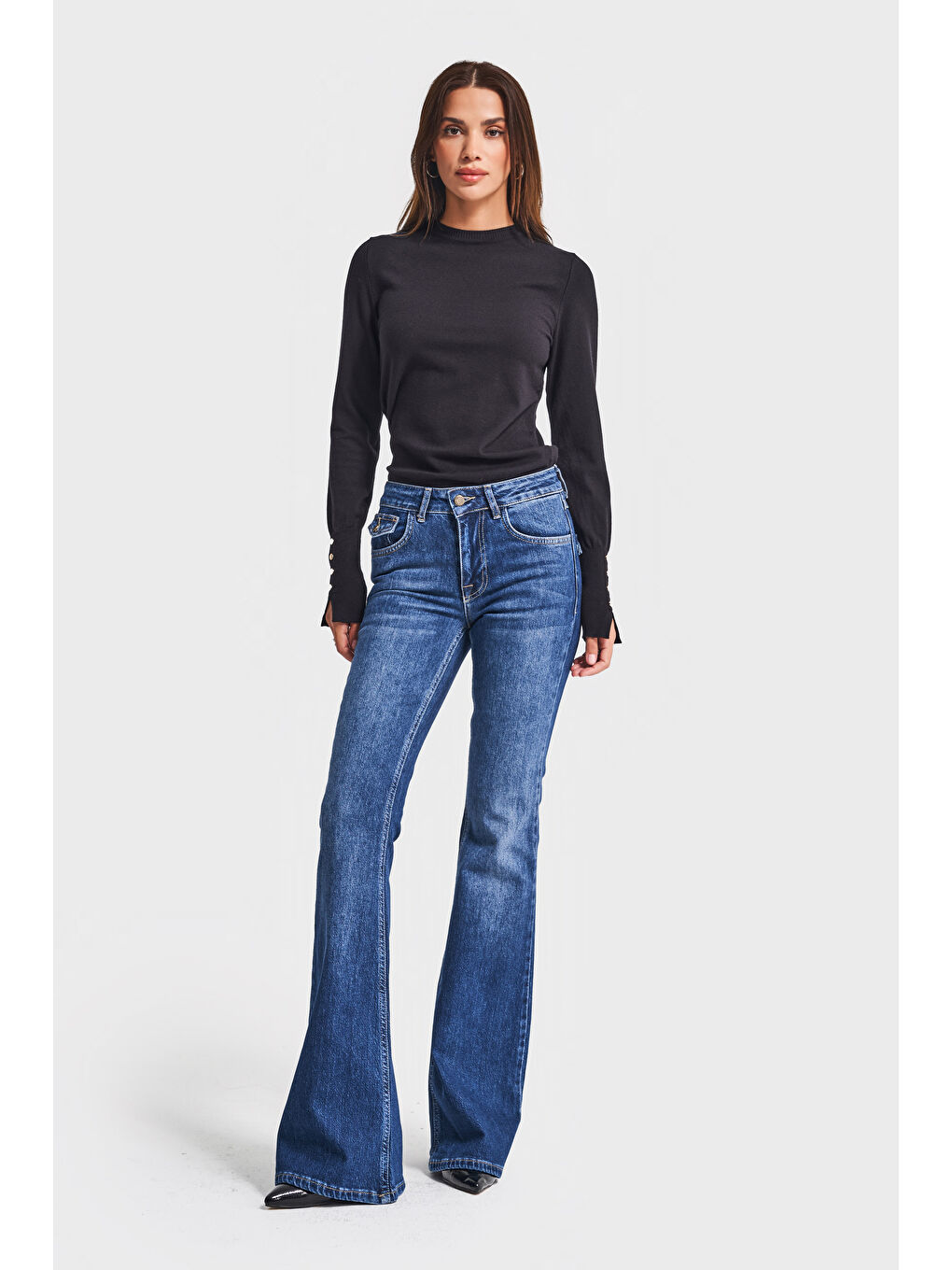 Kadın Mavi Renk 2w5-5 SLN05 Midrise Flare Fit Esnek Kumaş İç Boy 83cm Denim Jean-1