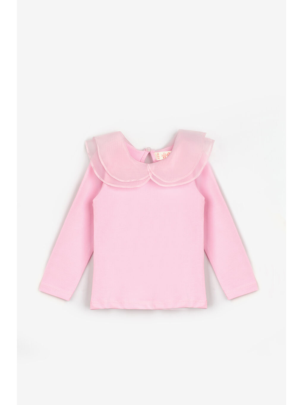 Pembe Organze Yakalı Kız Çocuk Tişört
