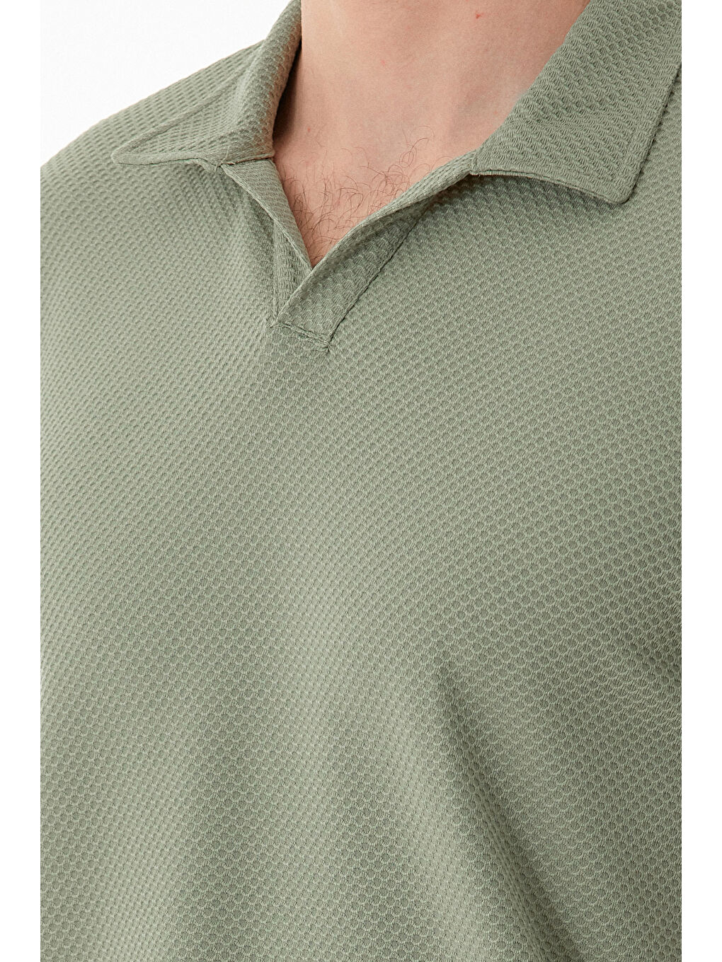 Haki Geometrik Desen Polo Yaka Tişört-4