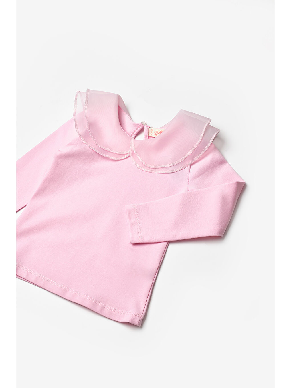Pembe Organze Yakalı Kız Çocuk Tişört-2
