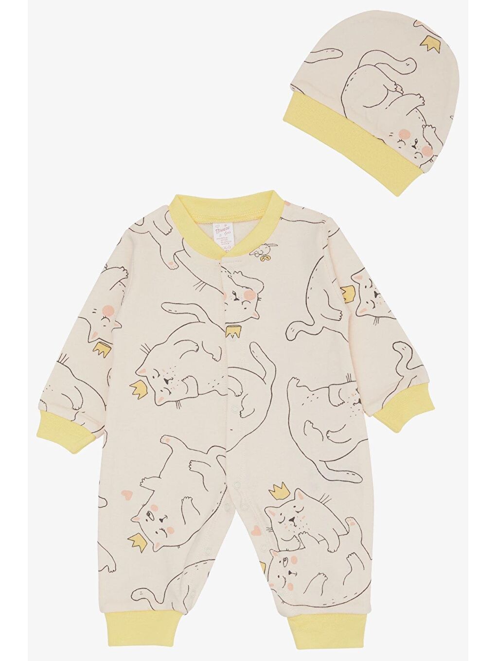 Pembe Kız Bebek Tulum Sevimli Kedicik Desenli Pudra (0-6 Ay)