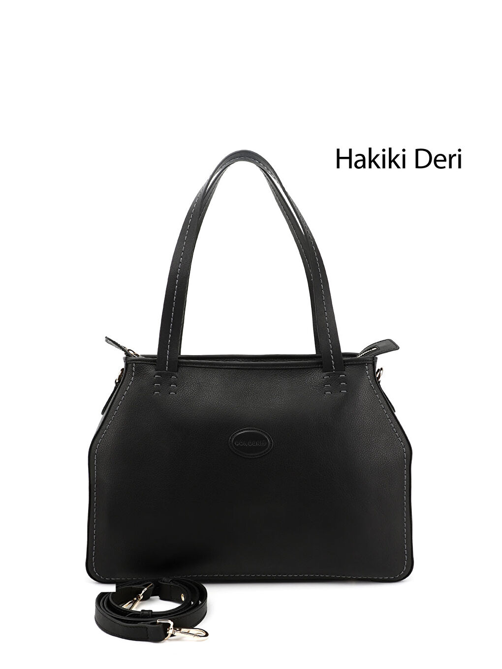 Siyah Kadın SİYAH MELANJ Hakiki Deri El ve Omuz Çantası