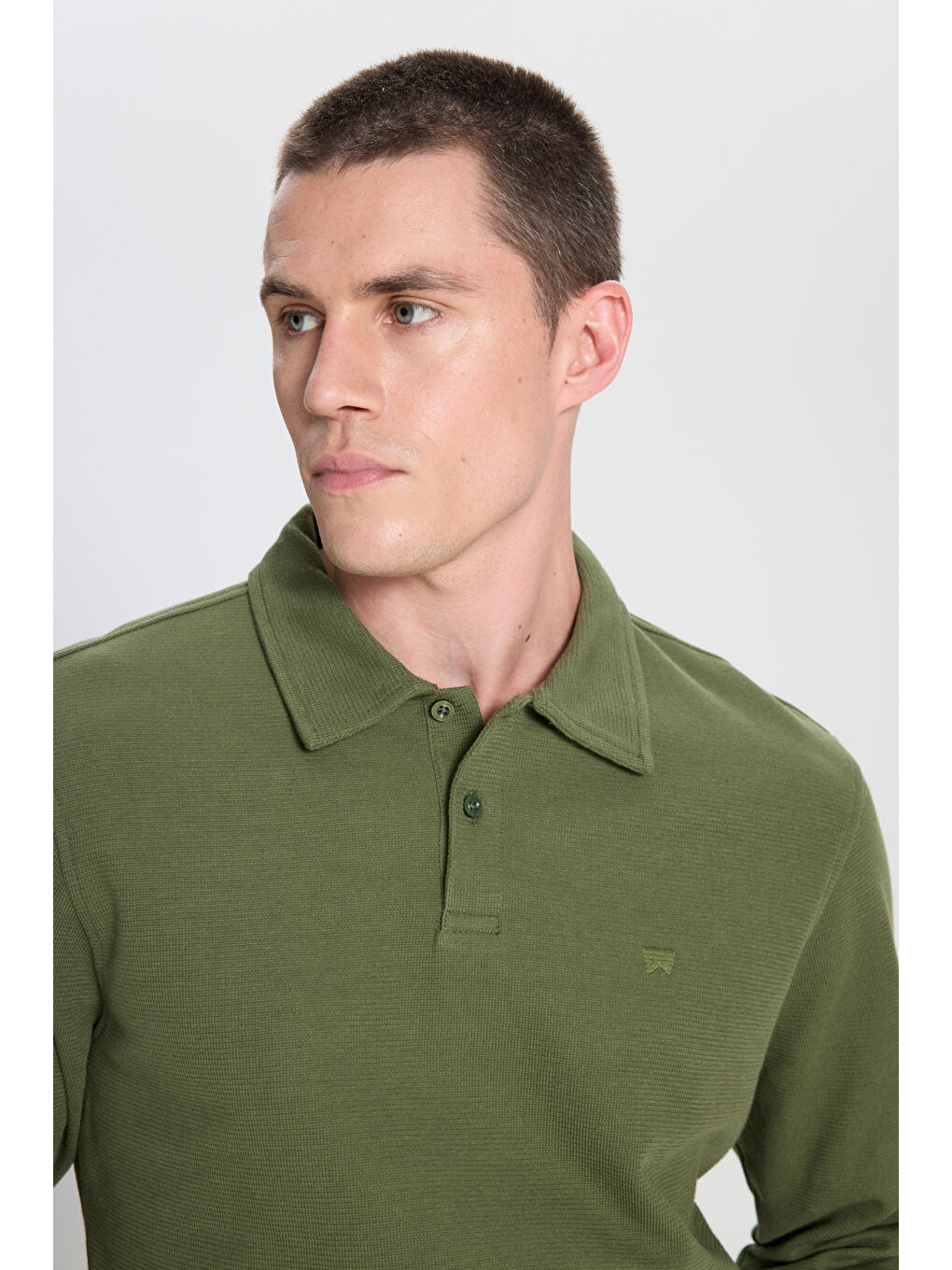 Yeşil Regular Fit Normal Kesim Haki Polo Yaka Tişört-3