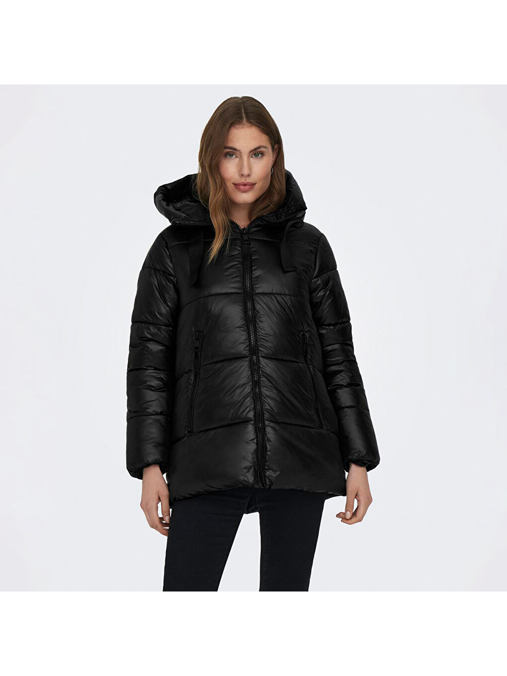 New Scarlett Hood Puffer Kadın Siyah Kapüşonlu Mont