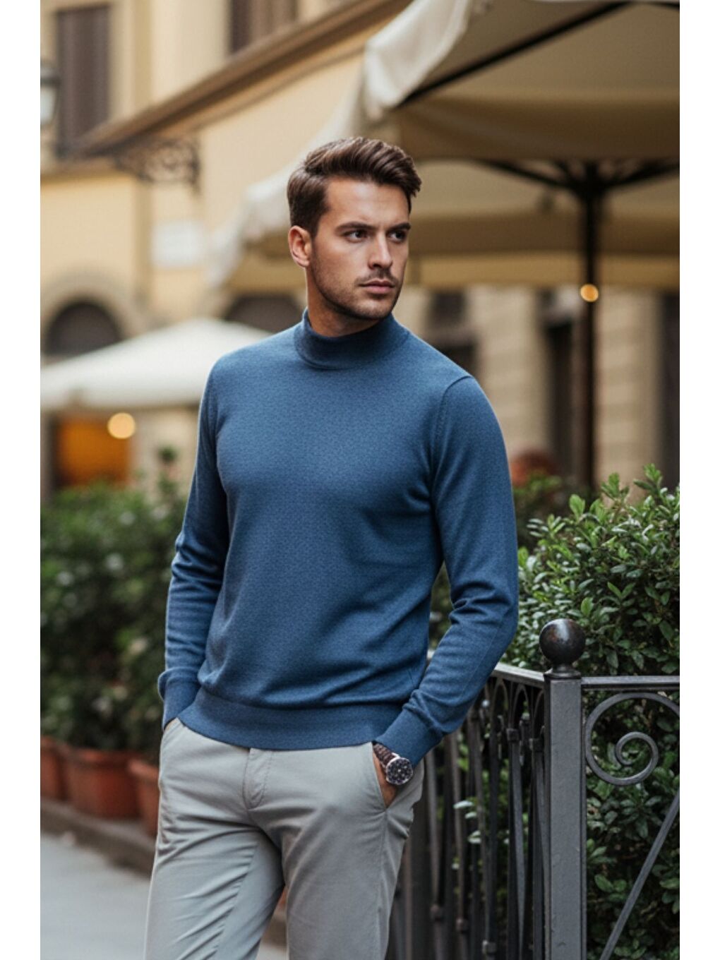 Mavi Lier Yarım Boğazlı Regular Fit Erkek Kazak Düz Triko