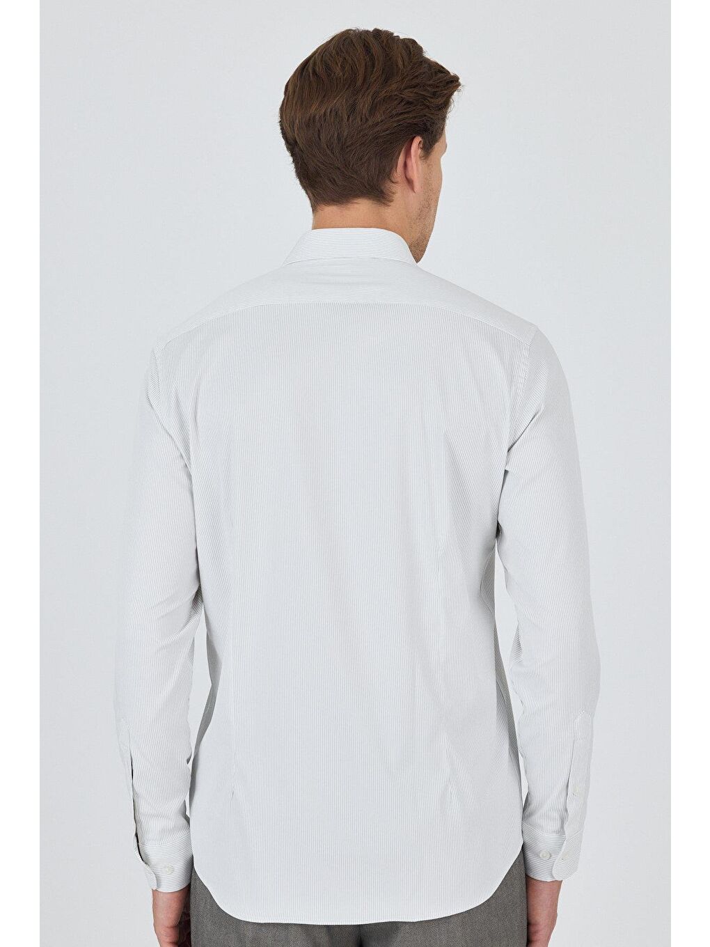 Beyaz Sert Yaka Cepsiz Gabardin Uzun Kol Slim Fit Esnek Gömlek 1004250231-4