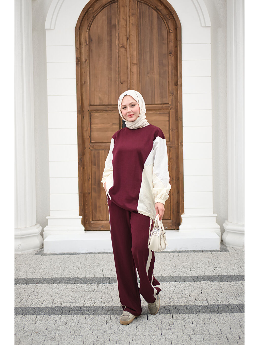 Kadın Çift Garni Detaylı Takım Bordo-1