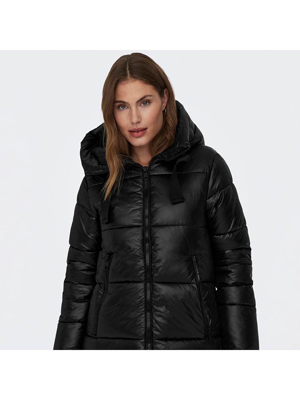 New Scarlett Hood Puffer Kadın Siyah Kapüşonlu Mont-3