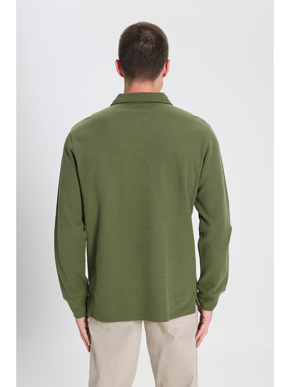 Yeşil Regular Fit Normal Kesim Haki Polo Yaka Tişört-4