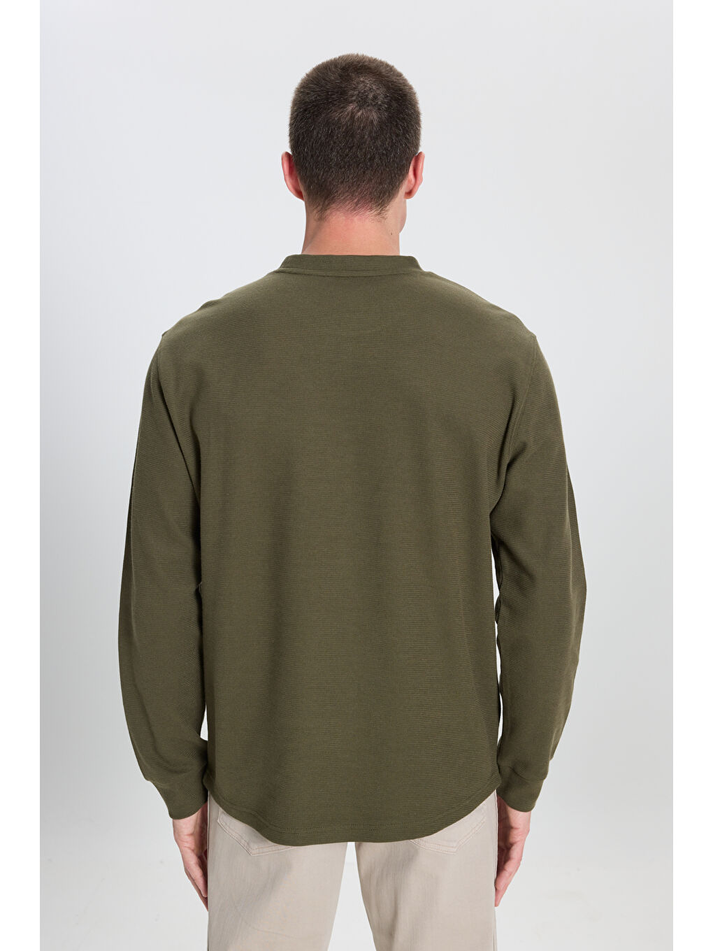 Regular Fit Normal Kesim Bisiklet Yaka Haki Tişört-6