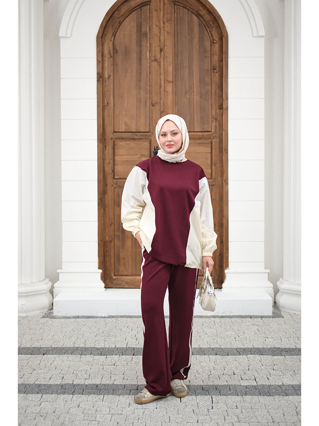 Kadın Çift Garni Detaylı Takım Bordo-2