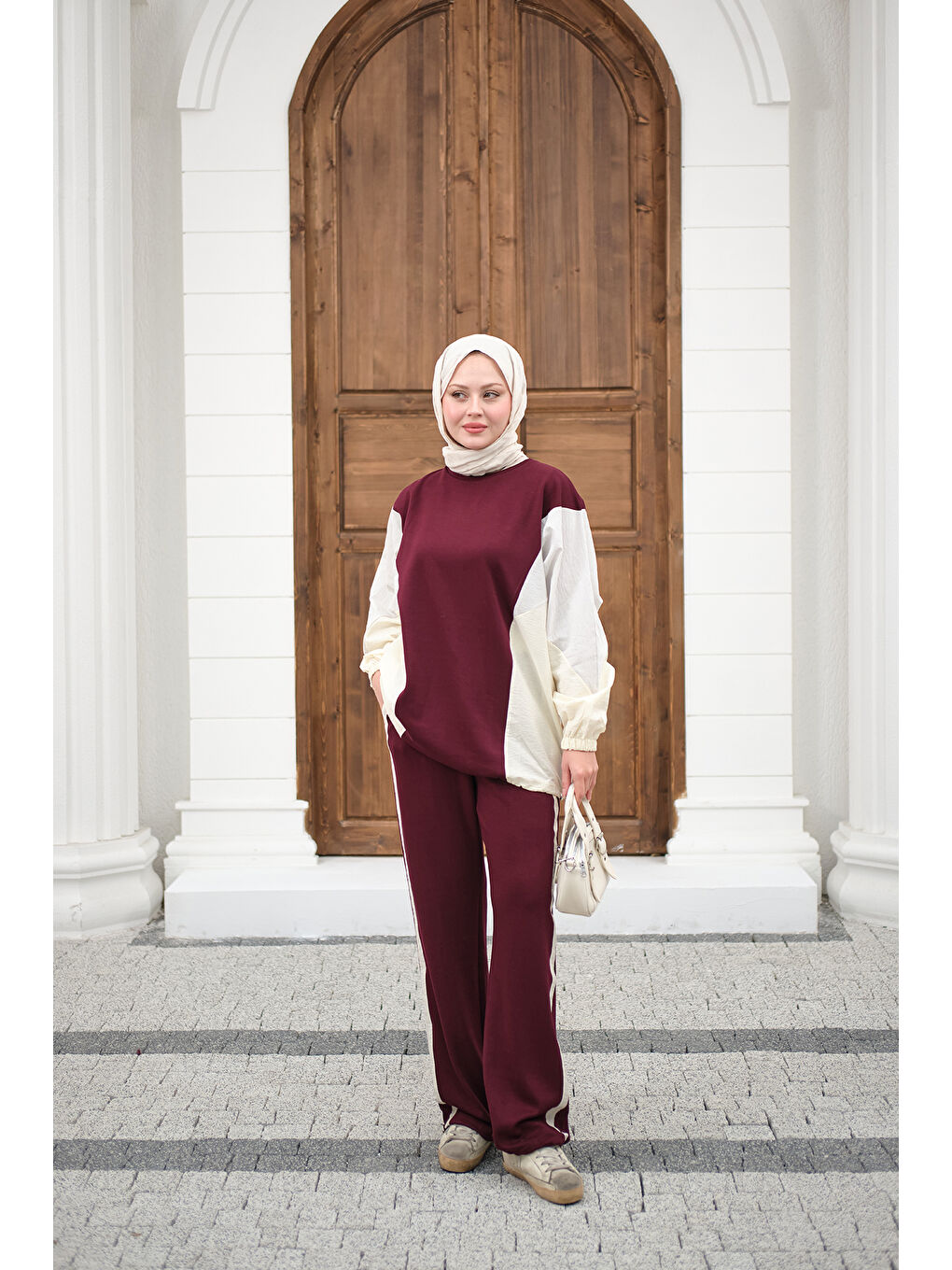 Kadın Çift Garni Detaylı Takım Bordo-3