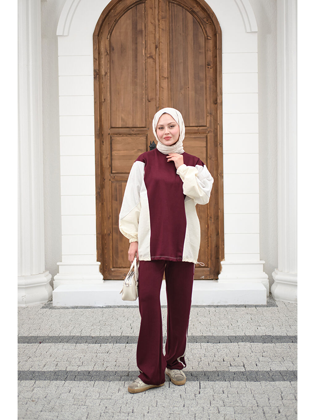 Kadın Çift Garni Detaylı Takım Bordo-4