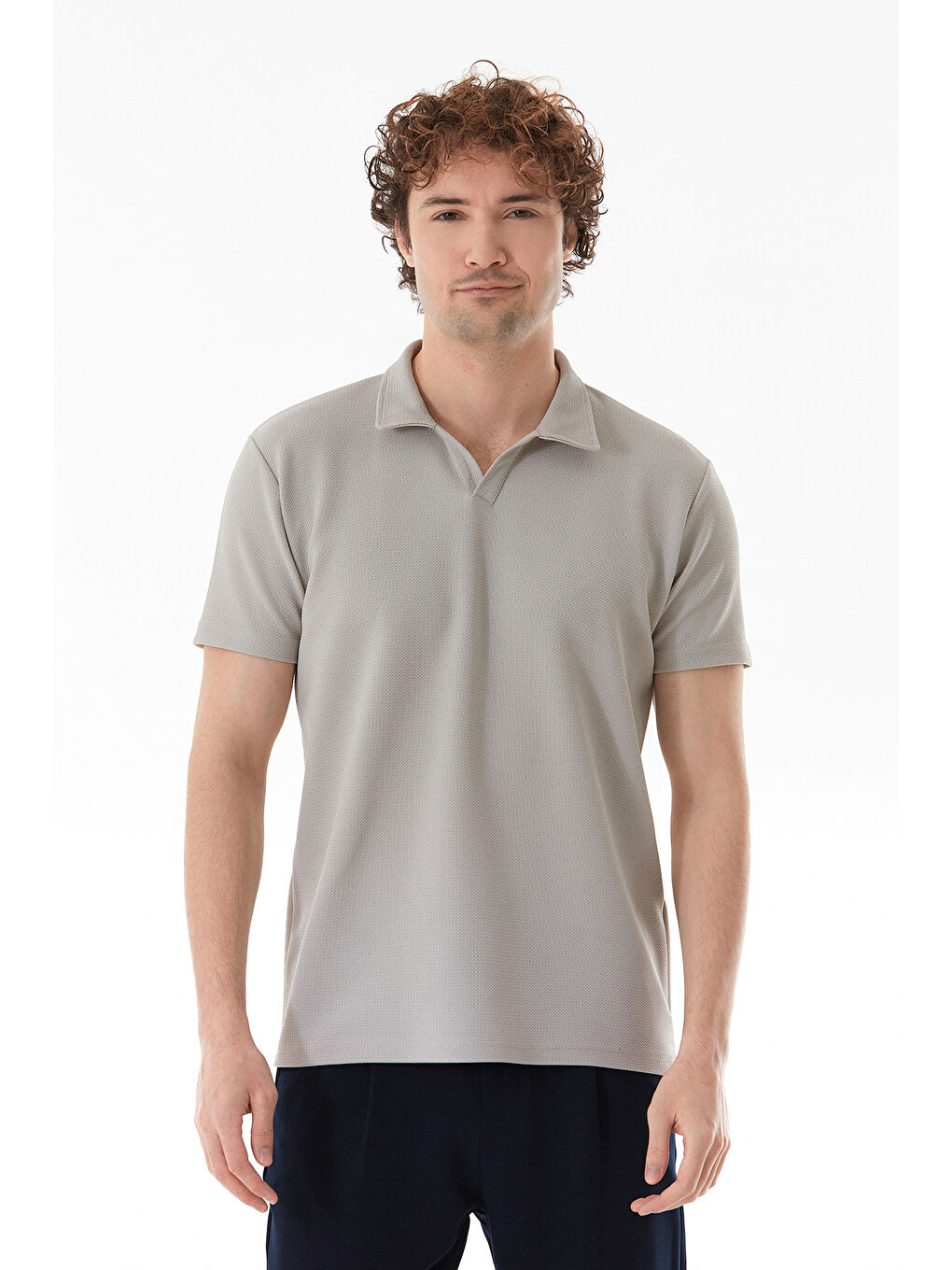 Gri Waffle Kumaş Polo Yaka Tişört
