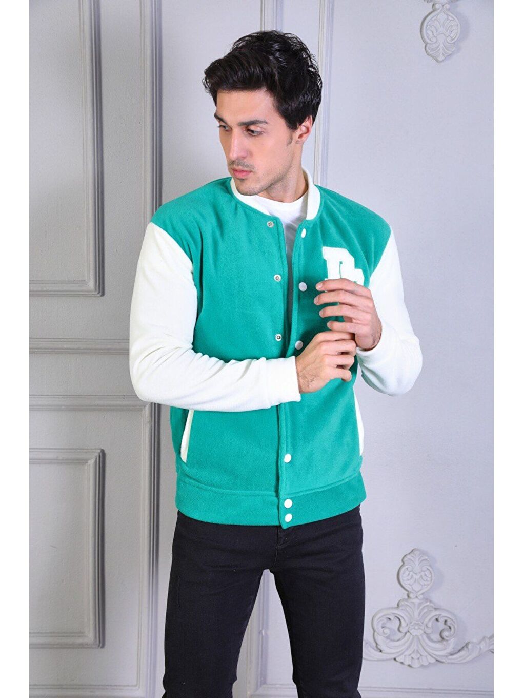 Yeşil BOMBER YAKA FİT POLAR KOLEJ CEKET-1