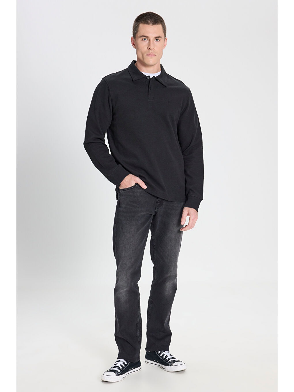 Regular Fit Normal Kesim Siyah Polo Yaka Tişört-2