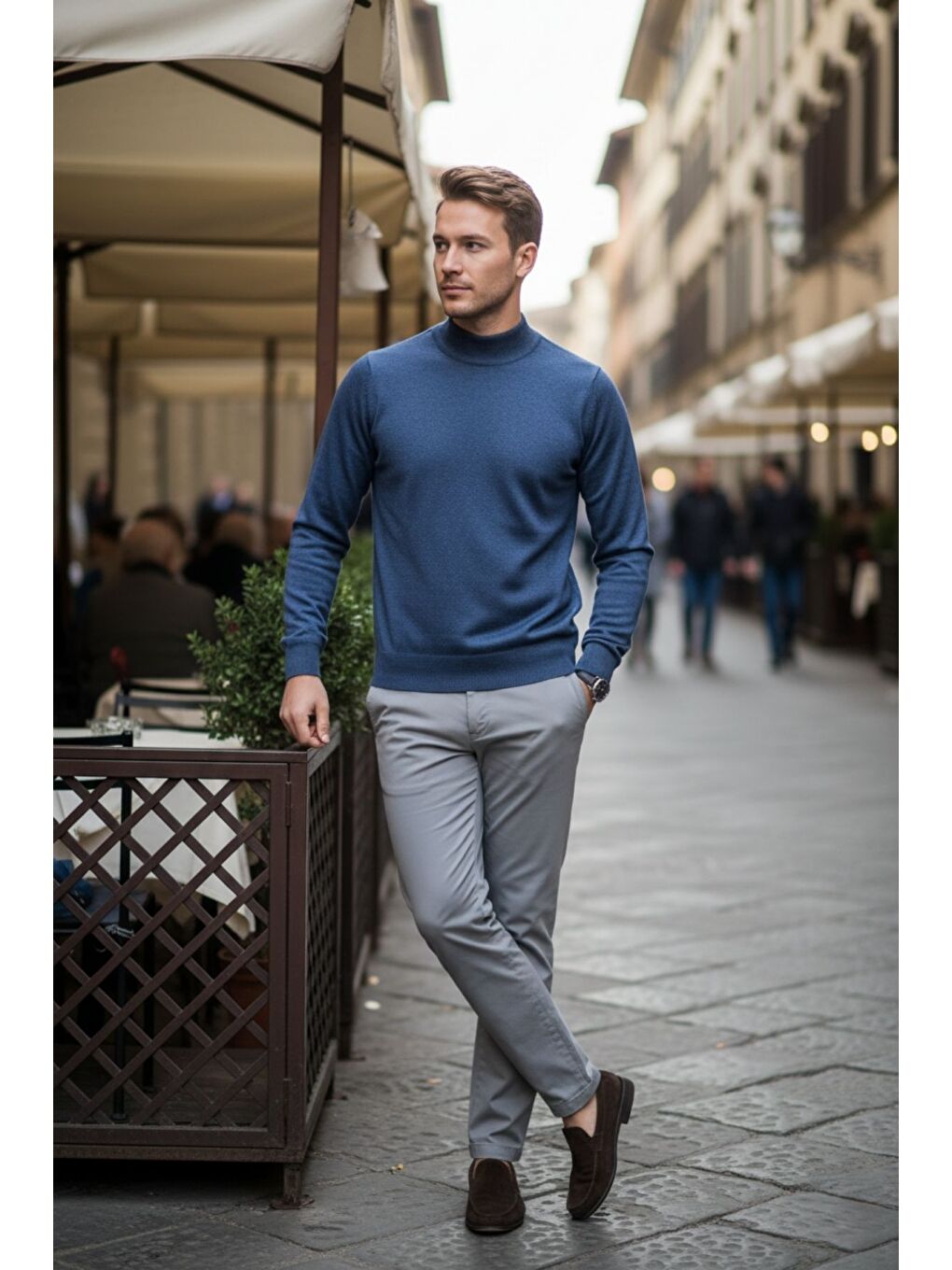 Mavi Lier Yarım Boğazlı Regular Fit Erkek Kazak Düz Triko-5