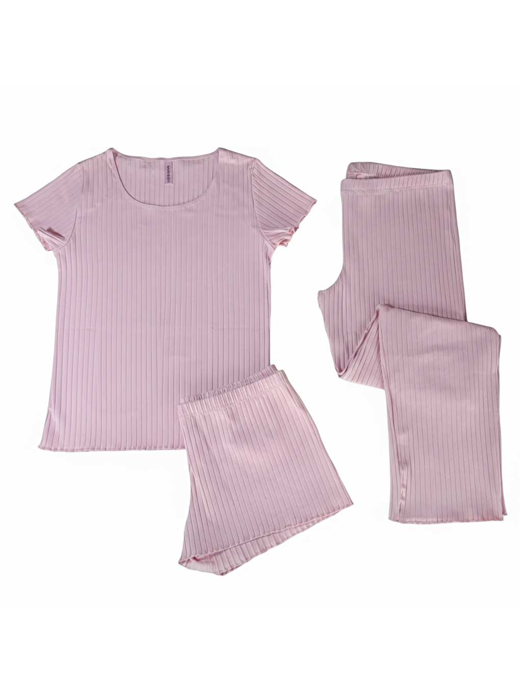 Kadın Pembe Renk Kısa Kollu Pijamalı Ve Şortlu 3'Lü Pamuklu Takım Bb2335-5