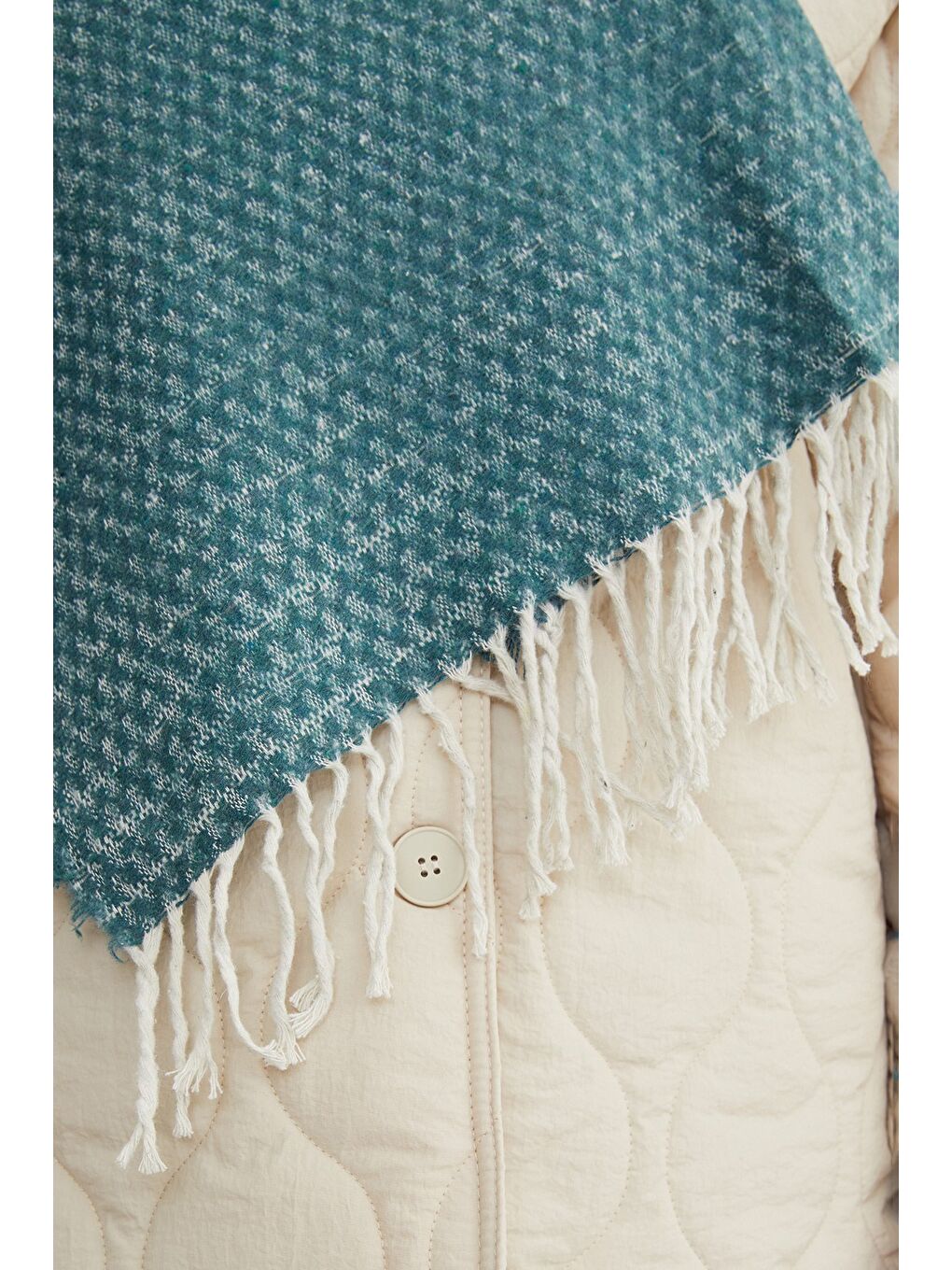 Kadın Yeşil Kare Desenli Şal-4