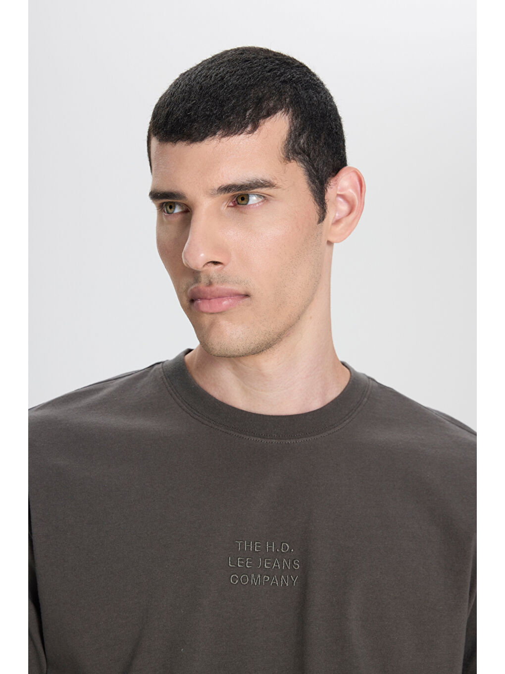 Loose Fit Rahat Kesim Bisiklet Yaka %100 Pamuk Antrasit Uzun Kollu Tişört-4