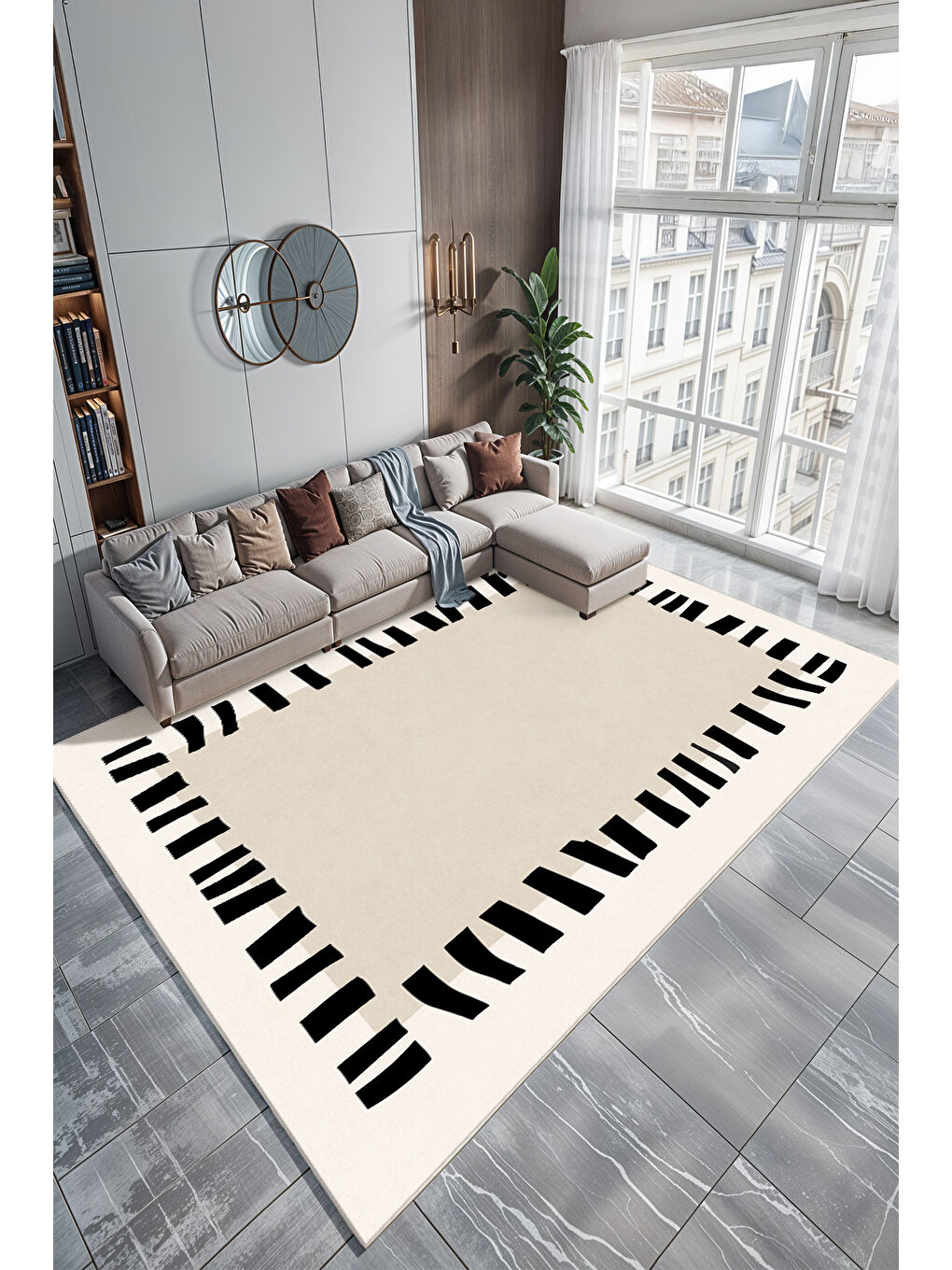 Ekru Dekoratif Soft Modern Kaymaz Yıkanabilir Salon Halısı Mutfak Halısı Koridor Halısı Yolluk-2